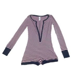 Pink and Blue Striped Ribbed Lounge Romper Teddy